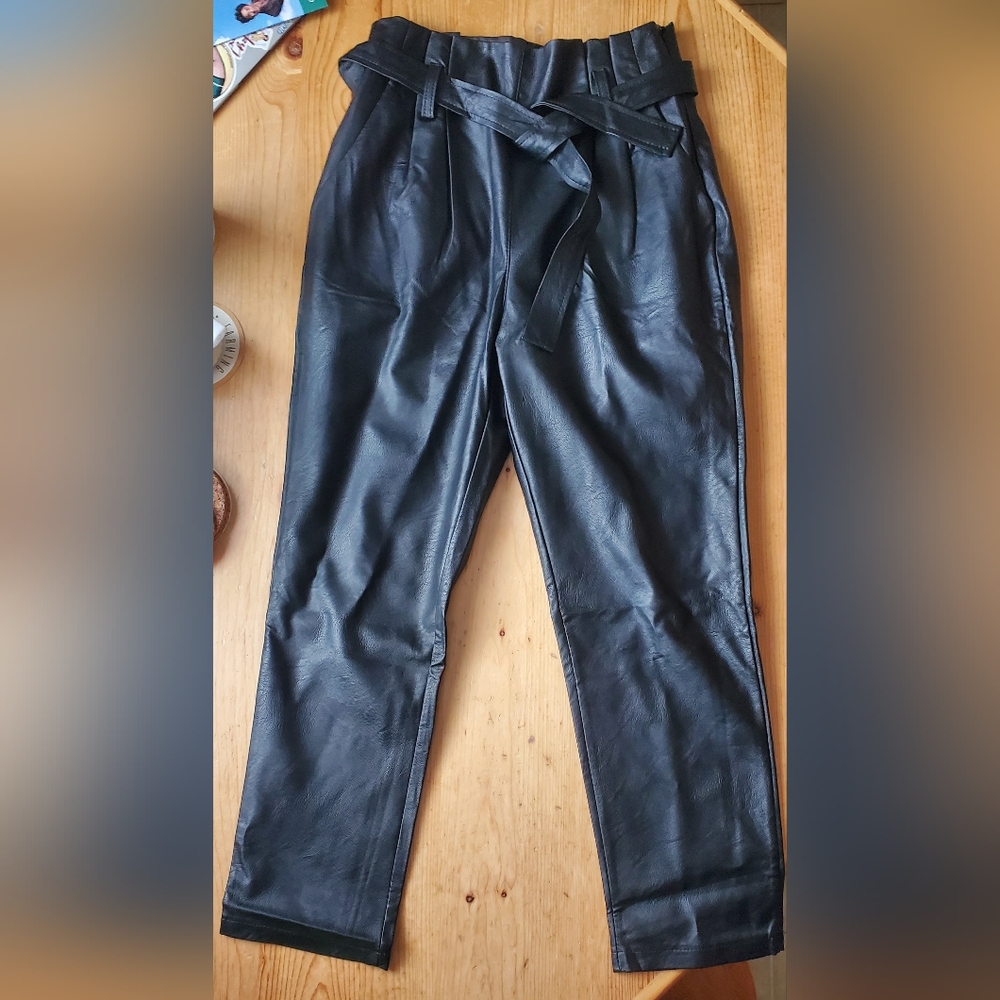 Venti 6 Black Faux Leather Paper Bag Style Pants
